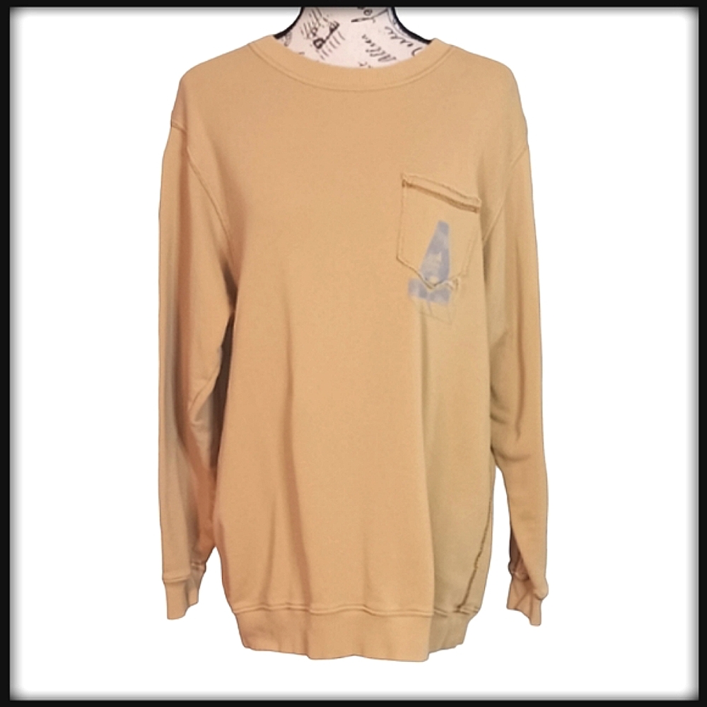 Aerie Butter Yellow Oversized Distressed Crew Neck Sweatshirt Size XS